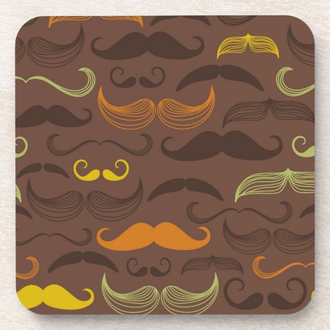 Mustache pattern, retro style 5 drink coaster (Front)