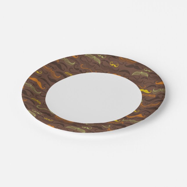 Mustache pattern, retro style 5 paper plates (Angled)