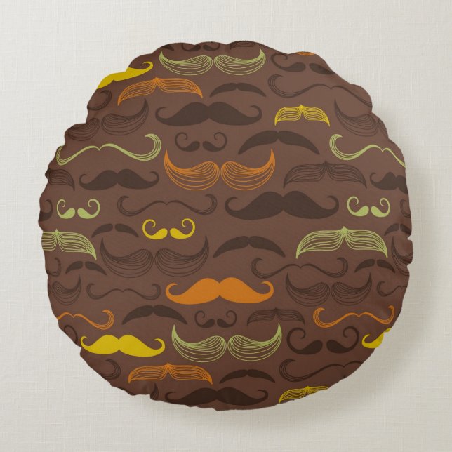 Mustache pattern, retro style 5 round pillow (Front)