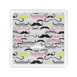 Mustache pattern, retro style acrylic tray