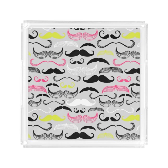 Mustache pattern, retro style acrylic tray (Front)
