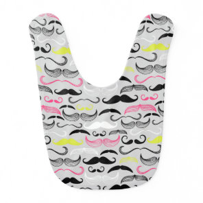 Mustache pattern, retro style baby bib
