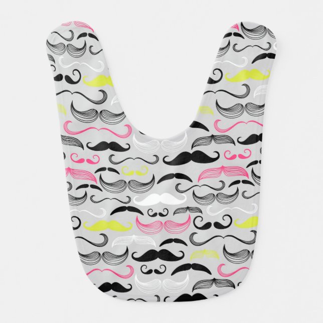 Mustache pattern, retro style baby bib (Front)
