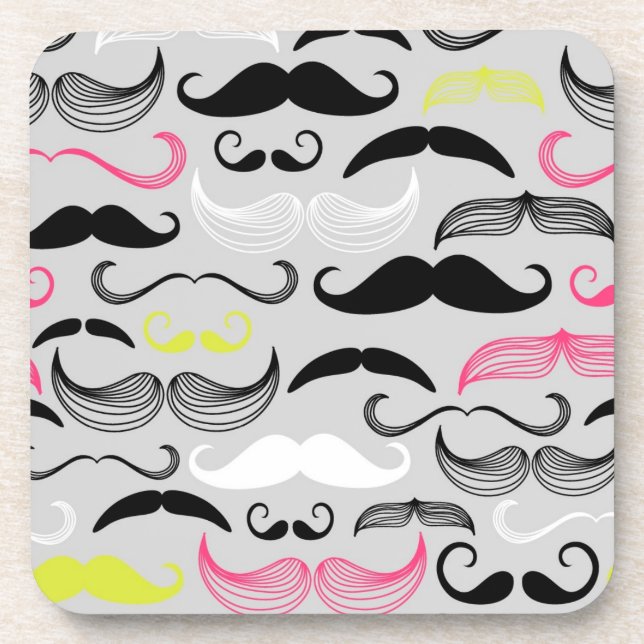 Mustache pattern, retro style beverage coaster (Front)