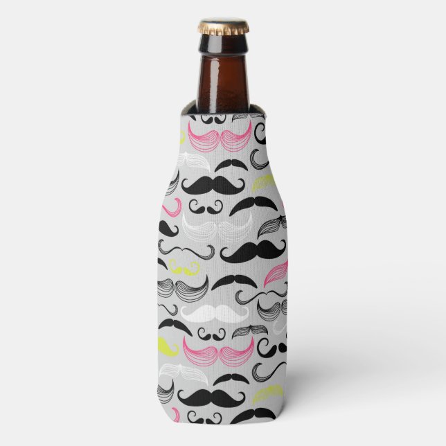 Mustache pattern, retro style bottle cooler (Bottle Front)