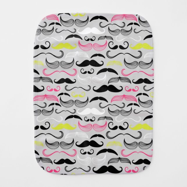 Mustache pattern, retro style burp cloth (Front)