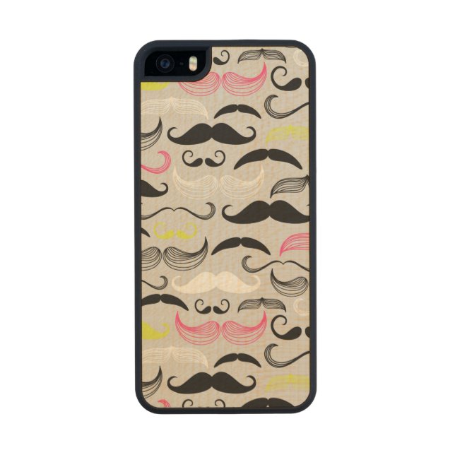 Mustache pattern, retro style carved wood iPhone case (Back)