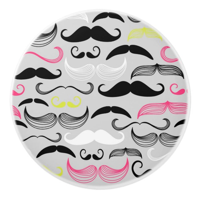 Mustache pattern, retro style ceramic knob (Front)