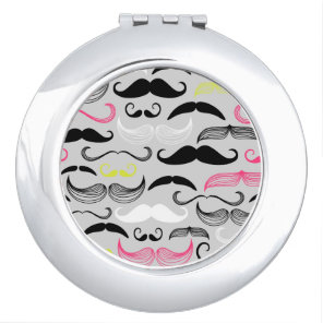 Mustache pattern, retro style compact mirror