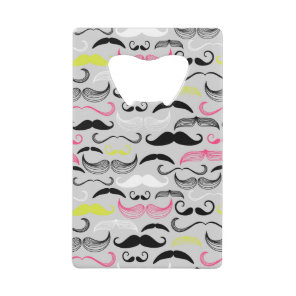 Mustache pattern, retro style credit card bottle opener