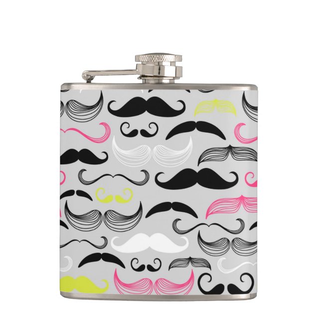 Mustache pattern, retro style flask (Front)