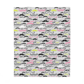 Mustache pattern, retro style fleece blanket