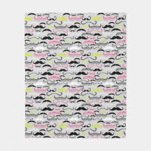 Mustache pattern, retro style fleece blanket
