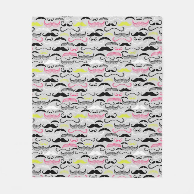 Mustache pattern, retro style fleece blanket (Front)
