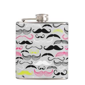 Mustache pattern, retro style hip flask