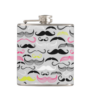Mustache pattern, retro style hip flask