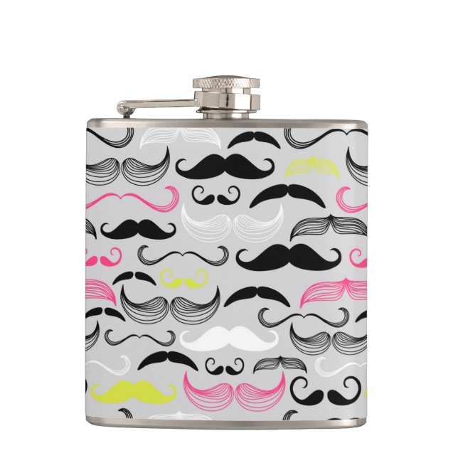 Mustache pattern, retro style hip flask (Front)