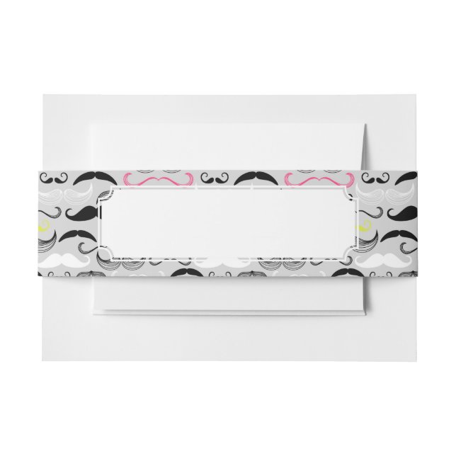 Mustache pattern, retro style invitation belly band (Front Example)