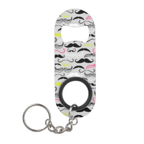 Mustache pattern, retro style keychain bottle opener