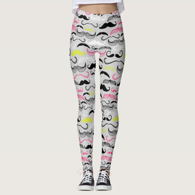 Mustache pattern, retro style leggings (Front)