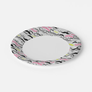 Mustache pattern, retro style paper plates