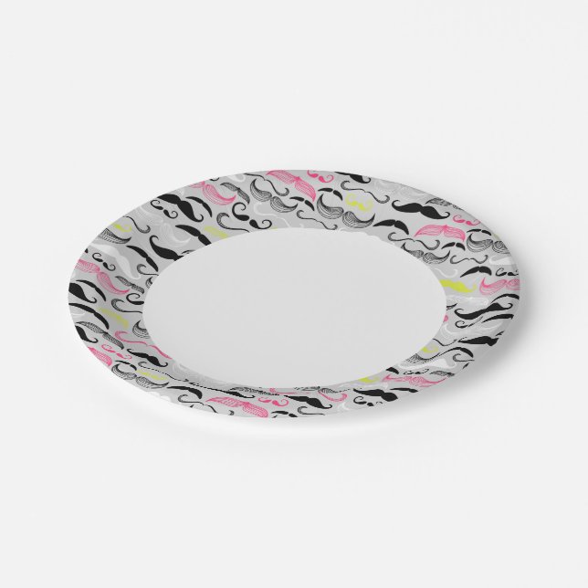 Mustache pattern, retro style paper plates (Angled)