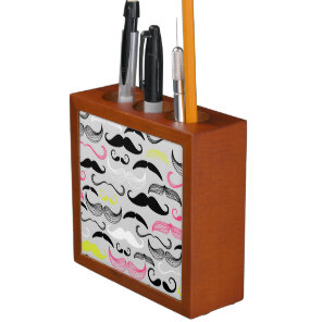 Mustache pattern, retro style pencil holder