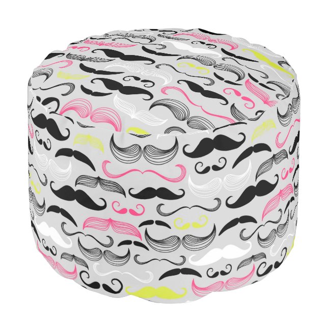 Mustache pattern, retro style pouf (Angled Front)