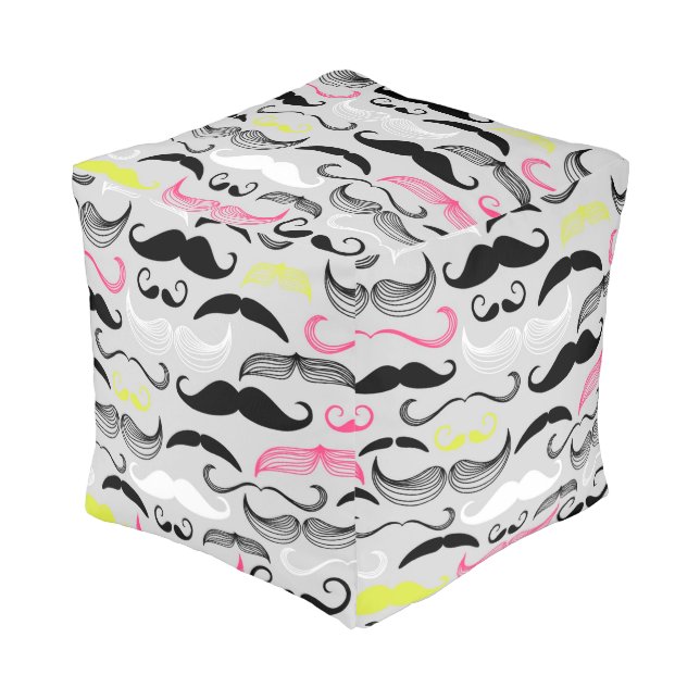 Mustache pattern, retro style pouf (Angled Front)
