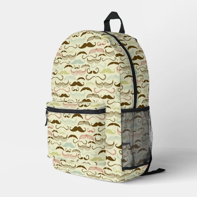 Mustache pattern, retro style printed backpack (Back Corner Right)