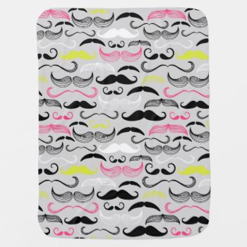 Mustache Pattern  Retro Style Receiving Blanket by boutiquey at Zazzle