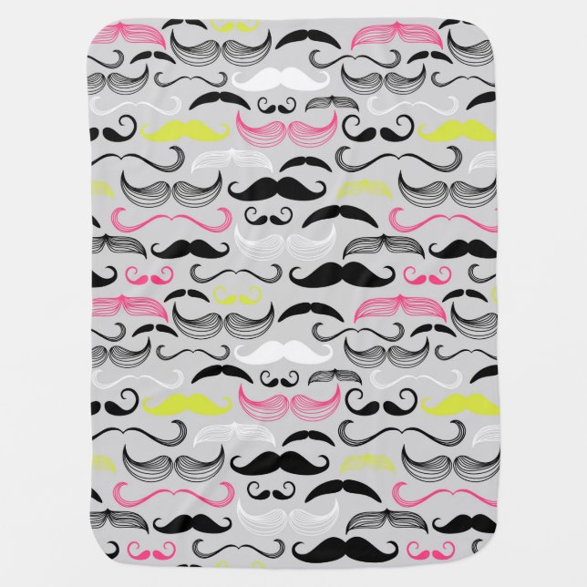 Mustache pattern, retro style receiving blanket (Front)