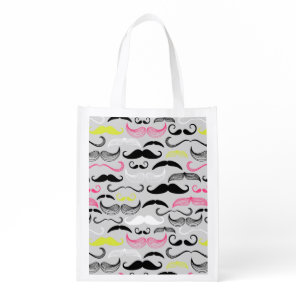 Mustache pattern, retro style reusable grocery bag