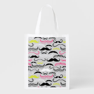 Mustache pattern, retro style reusable grocery bag