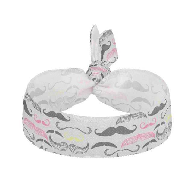 Mustache pattern, retro style ribbon hair tie (Front)