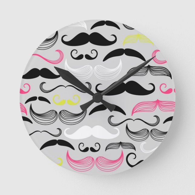 Mustache pattern, retro style round clock (Front)