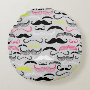 Mustache pattern, retro style round pillow