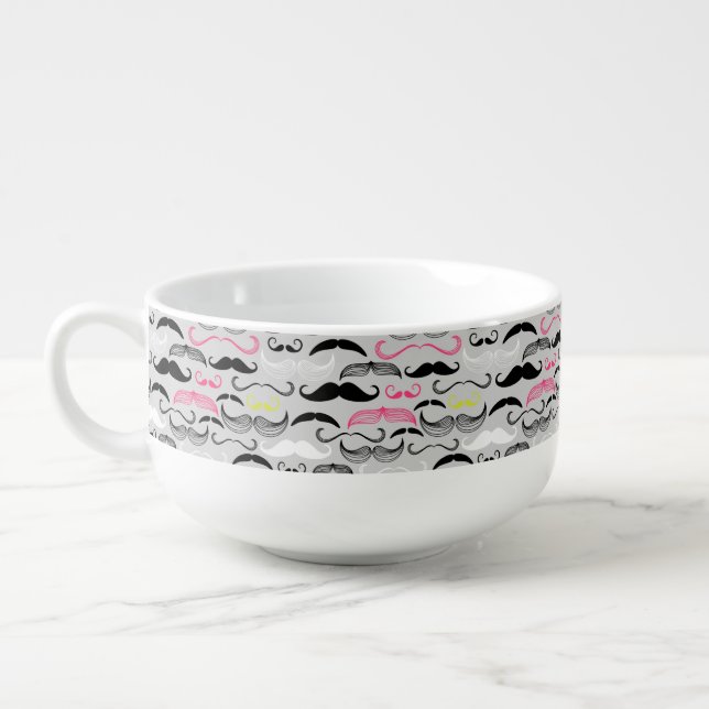 Mustache pattern, retro style soup mug (Right)