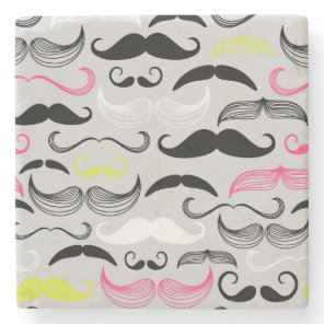 Mustache pattern, retro style stone coaster