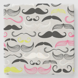 Mustache pattern, retro style stone coaster