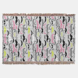 Mustache pattern, retro style throw blanket