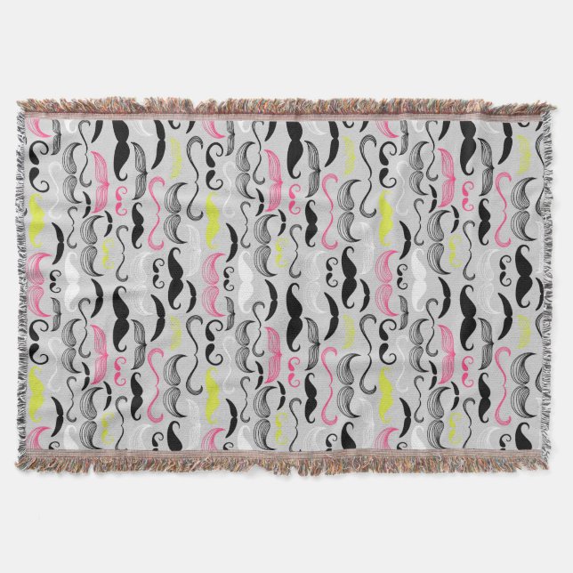 Mustache pattern, retro style throw blanket (Front)