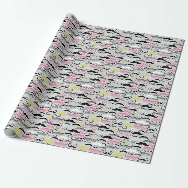 Mustache pattern, retro style wrapping paper (Unrolled)