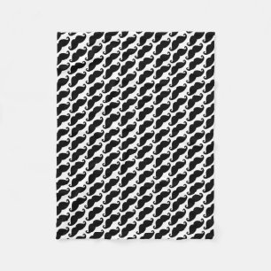Mustache Pattern White and Black Fleece Blanket