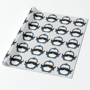 Mustache Penguin Cartoon Wrapping Paper
