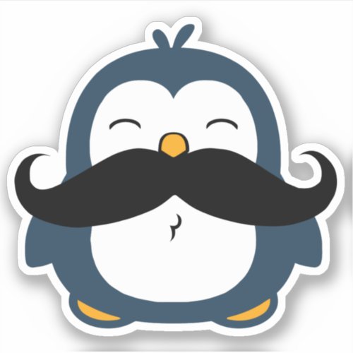 Mustache Penguin Contour Cut Sticker