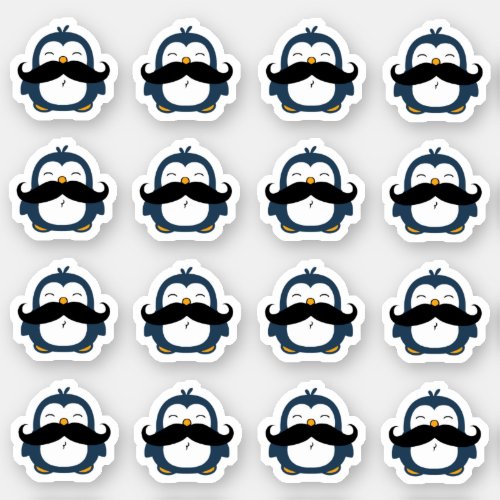 Mustache Penguin Cute Set Contour Cut Sticker