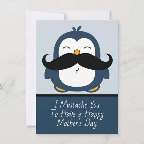 Mustache Penguin Happy Mothers Day Card