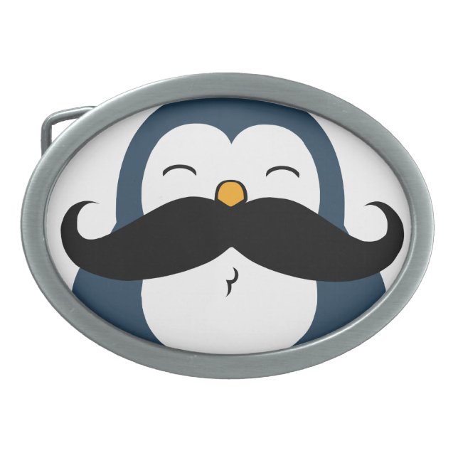 Mustache Penguin Oval Belt Buckle (Front)