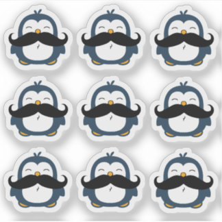 Mustache Penguin Set Contour Cut Sticker